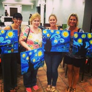 stary night wine and painting